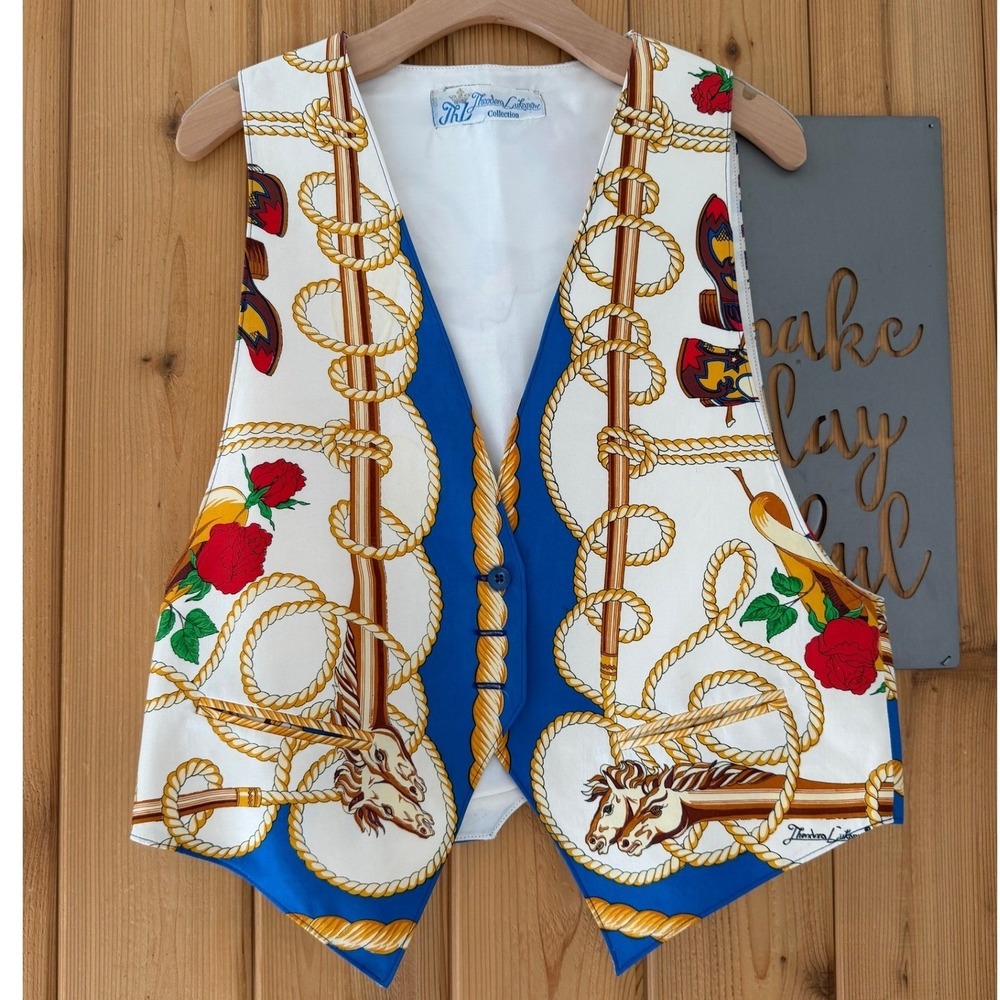 Theodora Lukanow Collection Vintage Silk Vest Size Medium Equestrian Western